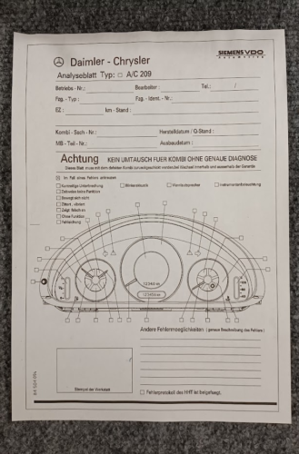 VDO/MBZ Instrument Cluster - 110.080.140/002 / A 209 540 01 11 - Fits CLK 200