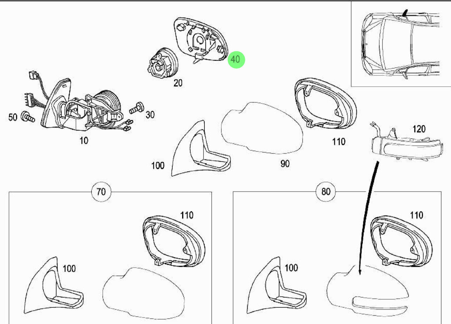 ULO RH Door Mirror Glass- 6992-06 -For Mercedes-Benz SLK230 / CLK430 1998 - 2004