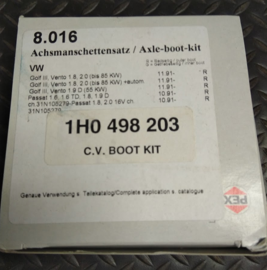 PEX Front RH Outer CV Joint Boot Kit - 8.016 / 1H0498203 - For Volkswagen & Audi