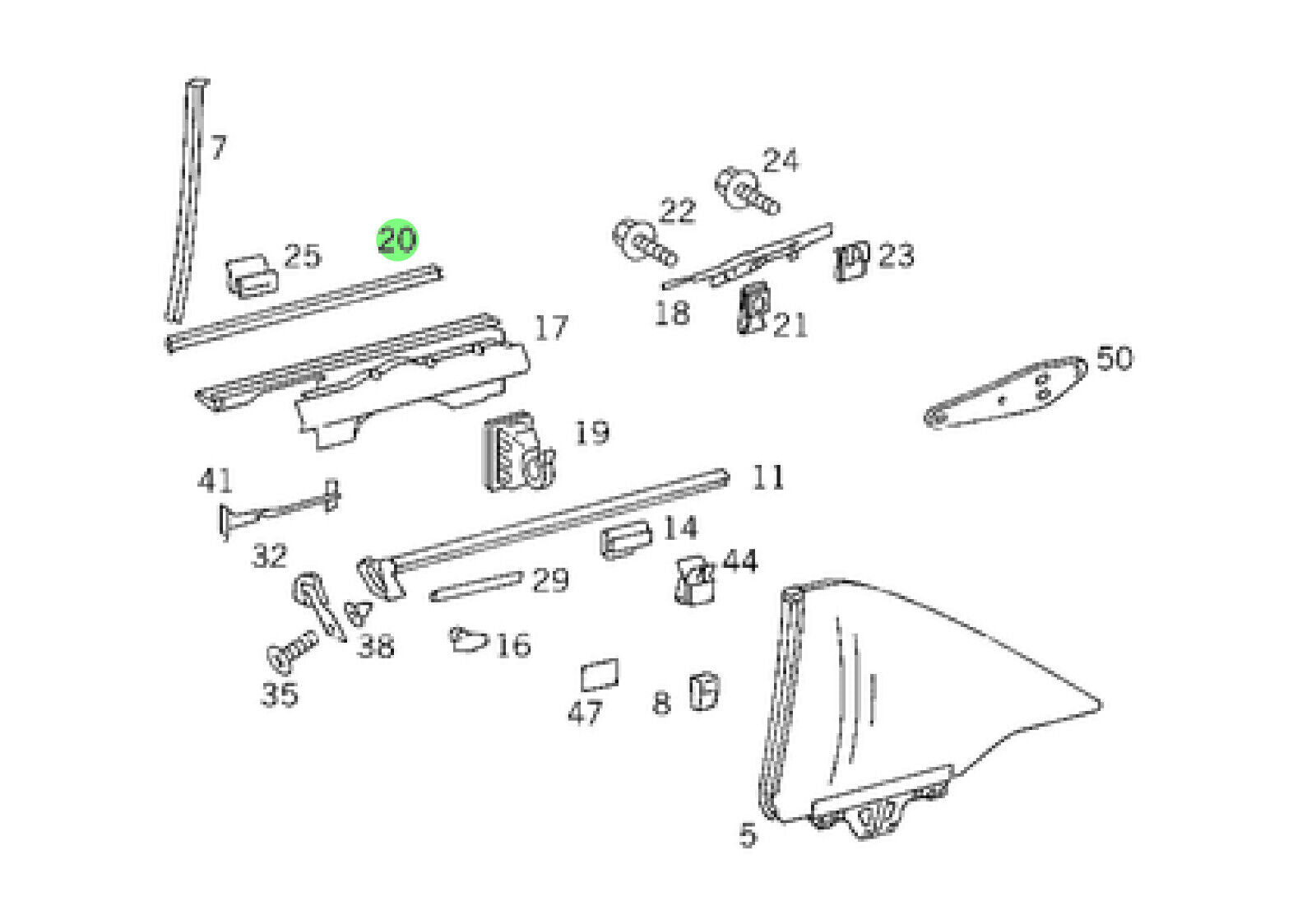 Mercedes-Benz Inside Top RH Sealing Rail - 124-673-08-65 - For MBZ 300CE 88 - 93