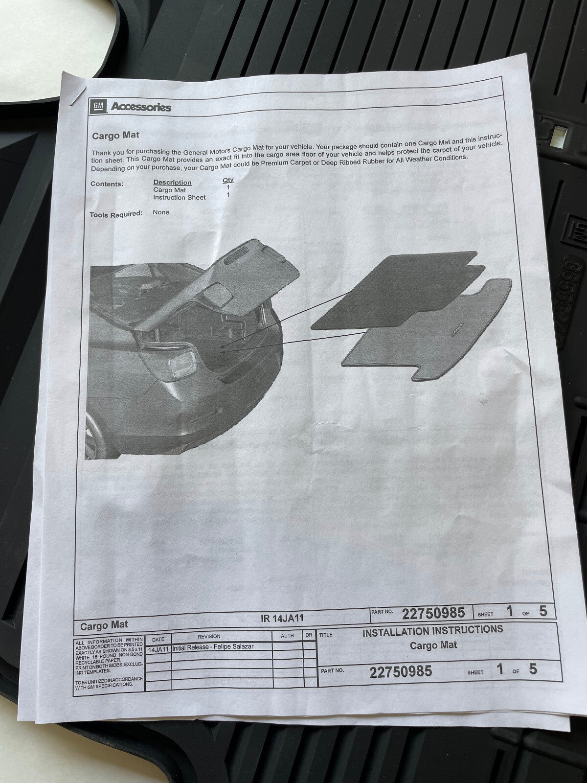 General Motors Cargo Area Mat - 86555249 - For Chevrolet Camaro 2016-2023