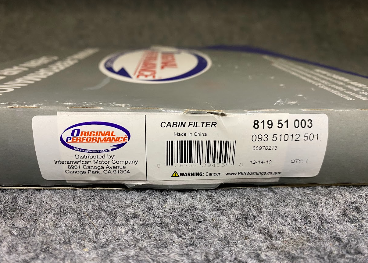 Original Performance Cabin Air Filter - 819 51 003 - Fits Toyota & Lexus 99-2010