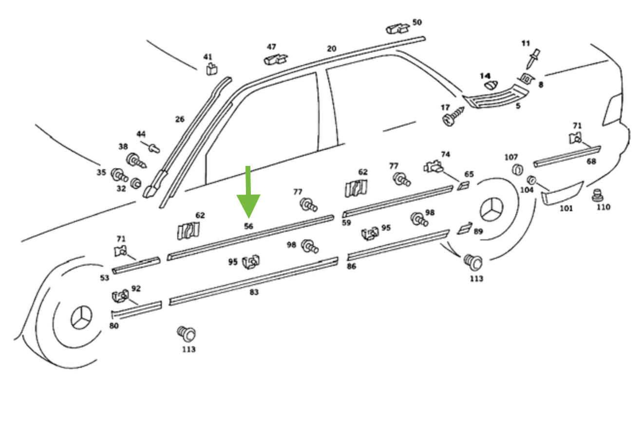 ZGL Front Door RH Central Cover Strip - 201-690-04-62 - For MBZ 190, 190D & 190E