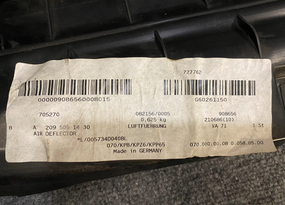 Mercedes-Benz Radiator Support Baffle - A 209 505 14 30 - Fits MBZ CLK550 08-09