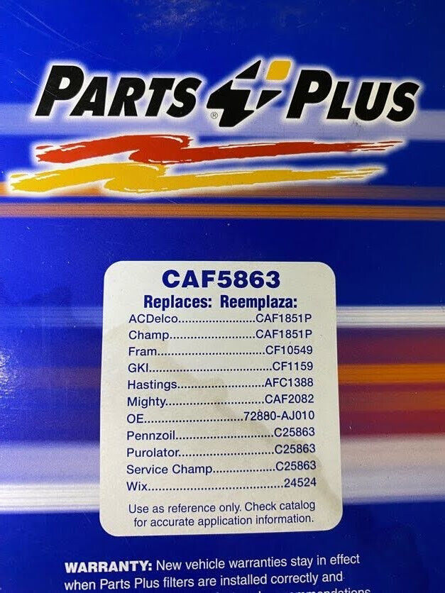 Parts Plus Cabin Air Filter - CAF5863 - For Honda Fit 07-08 & Subaru BRZ 13-20