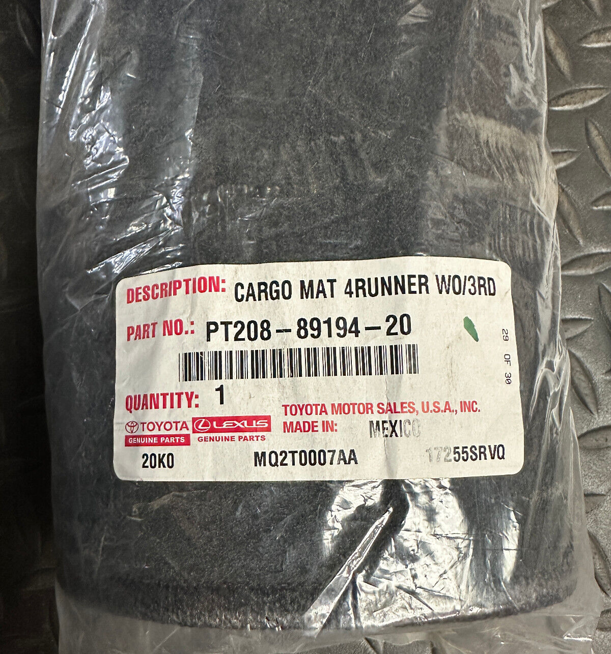 Toyota Cargo Area Mat - PT208-89194-20 - For Toyota 4Runner 2020 - 2024