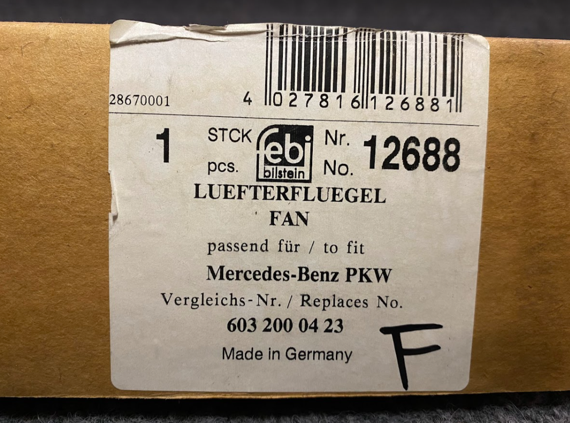 Febi Bilstein Engine Cooling Fan- 603 200 04 23 / 12688 - For MBZ 230,220 & More