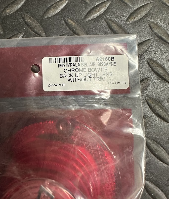 Trim Parts Back Up Light Lens W/O Trim - A2160B -For Chevy Bel Air & Others 1962