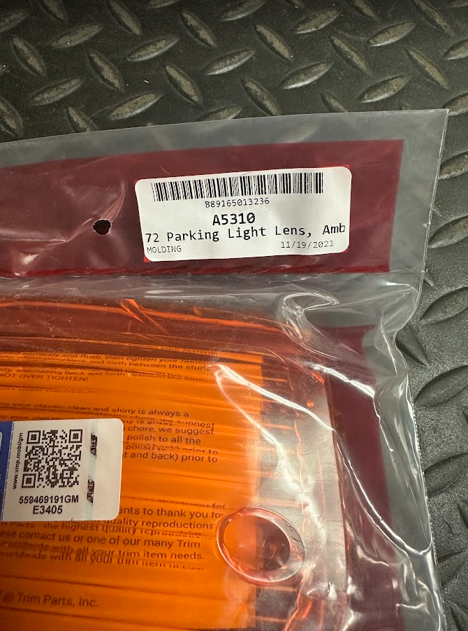 Trim Parts Parking Light Lens - A5310 - For Chevrolet Corvette 1972