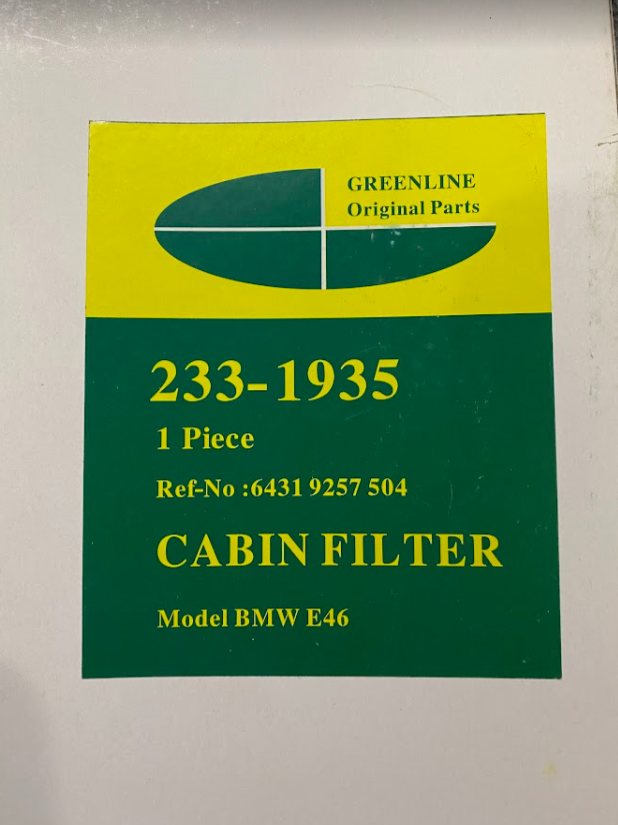 Greenline Charcoal Cabin Air Filter - 64319257504 / 233-1935 - For BMW