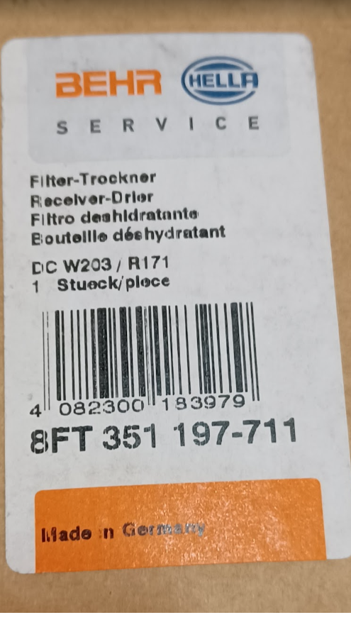 Behr A/C Receiver Drier- 8FT 351 197-711 / 203 835 01 47 - Fits Mercedes-Benz