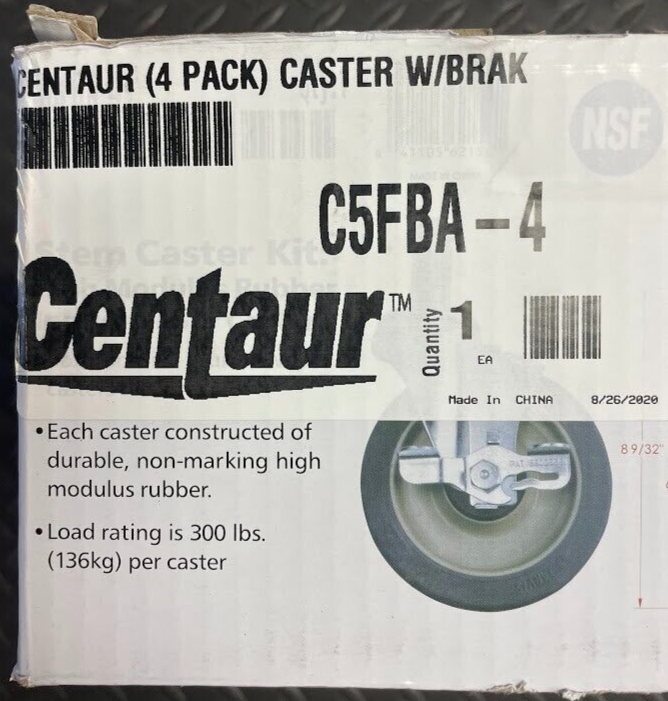 Centaur Caster Pack (4) - J5FBA-4 / C5FBA-4 - 300 lb Load Capacity Per Caster
