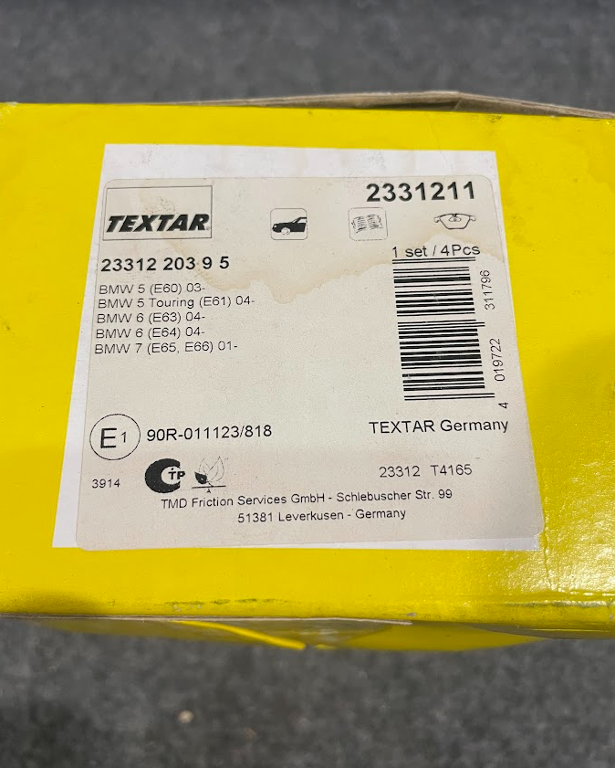 Textar Brake Pad Set - 2331211 / 34-11-6-794-915 -Fits BMW 745i, 750i & Others