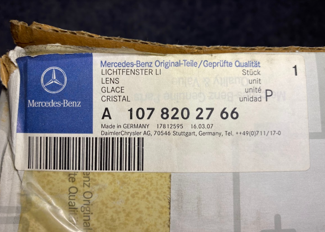 Mercedes-Benz Left Tail Light Lens - A 107 820 27 66 - MBZ 560SL, 380SL & More