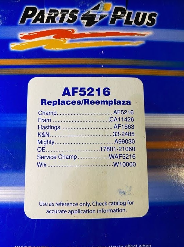 Parts Plus Air Filter Element Sub-Assembly - AF5216 / 17801-21060 - For Toyota