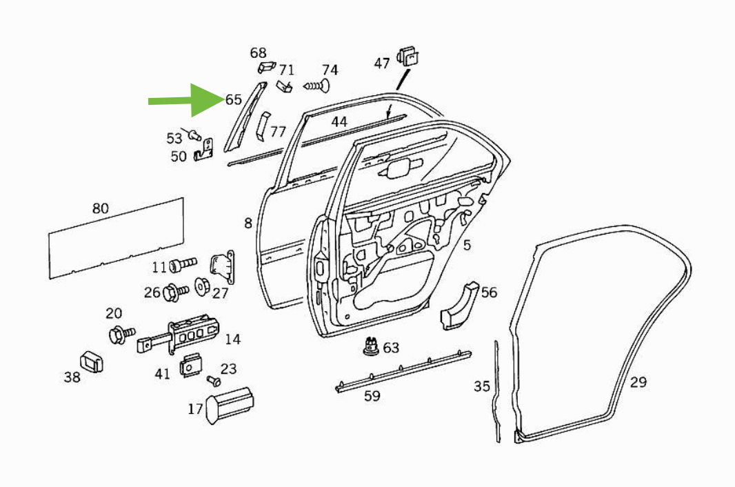 Mercedes-Benz LH Rear Door Sport Ornamental Molding - 2026903987 - For MBZ W202