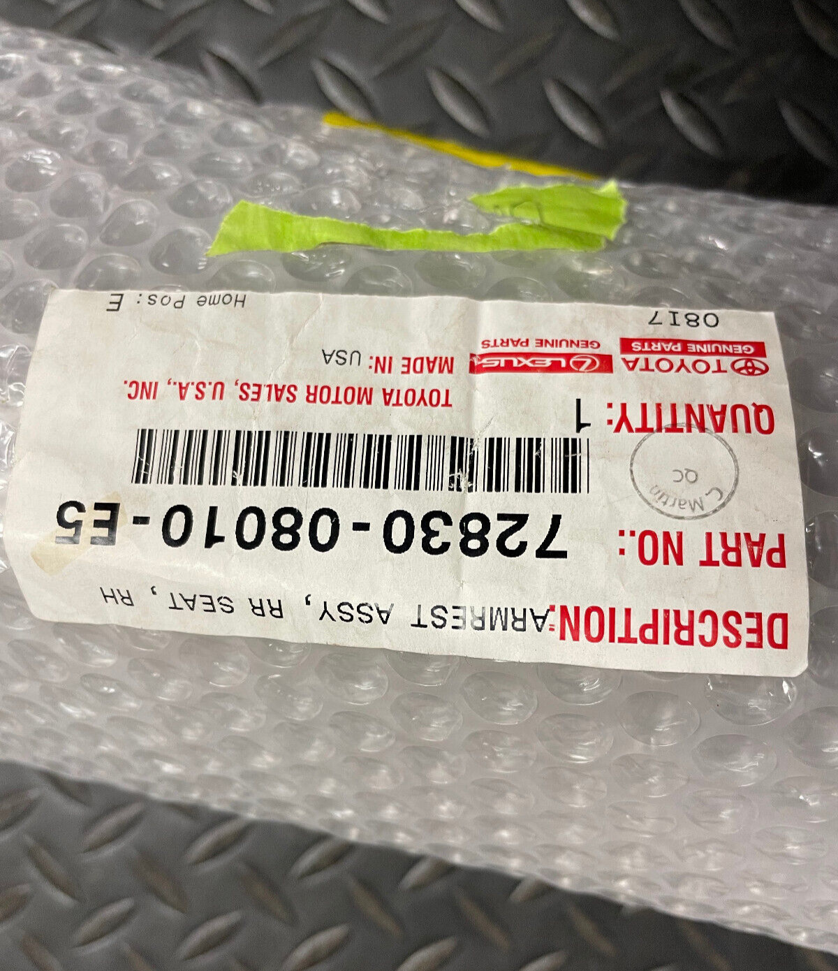 Toyota Rear RH Armrest Assy - 72830-08010-E5 - For Toyota Sienna 15 - 20