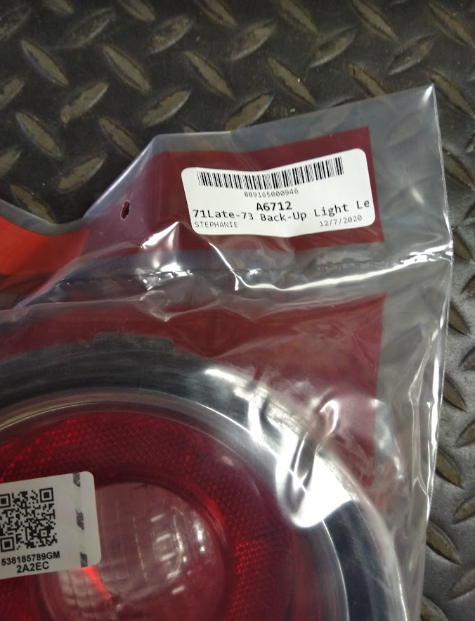 Trim Parts INC Back Up Light Lens - A6712 - For Chevrolet Camaro 1971-1973