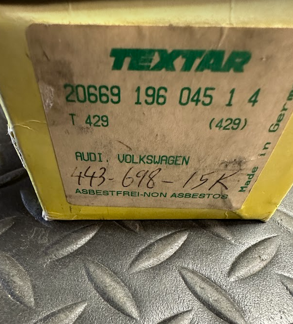 Textar Front Brake Pads - 443-698-151-K -For Audi Quattro, 5000 Quattro & More