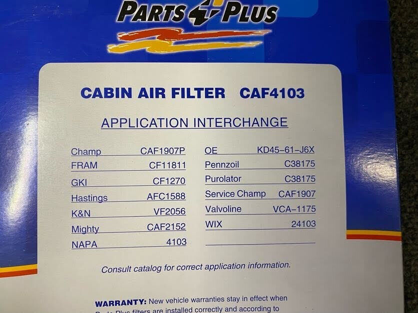 Parts Plus Cabin Air Filter - CAF4103 - For Mazda 3 Sport / 6 / CX5 & 3