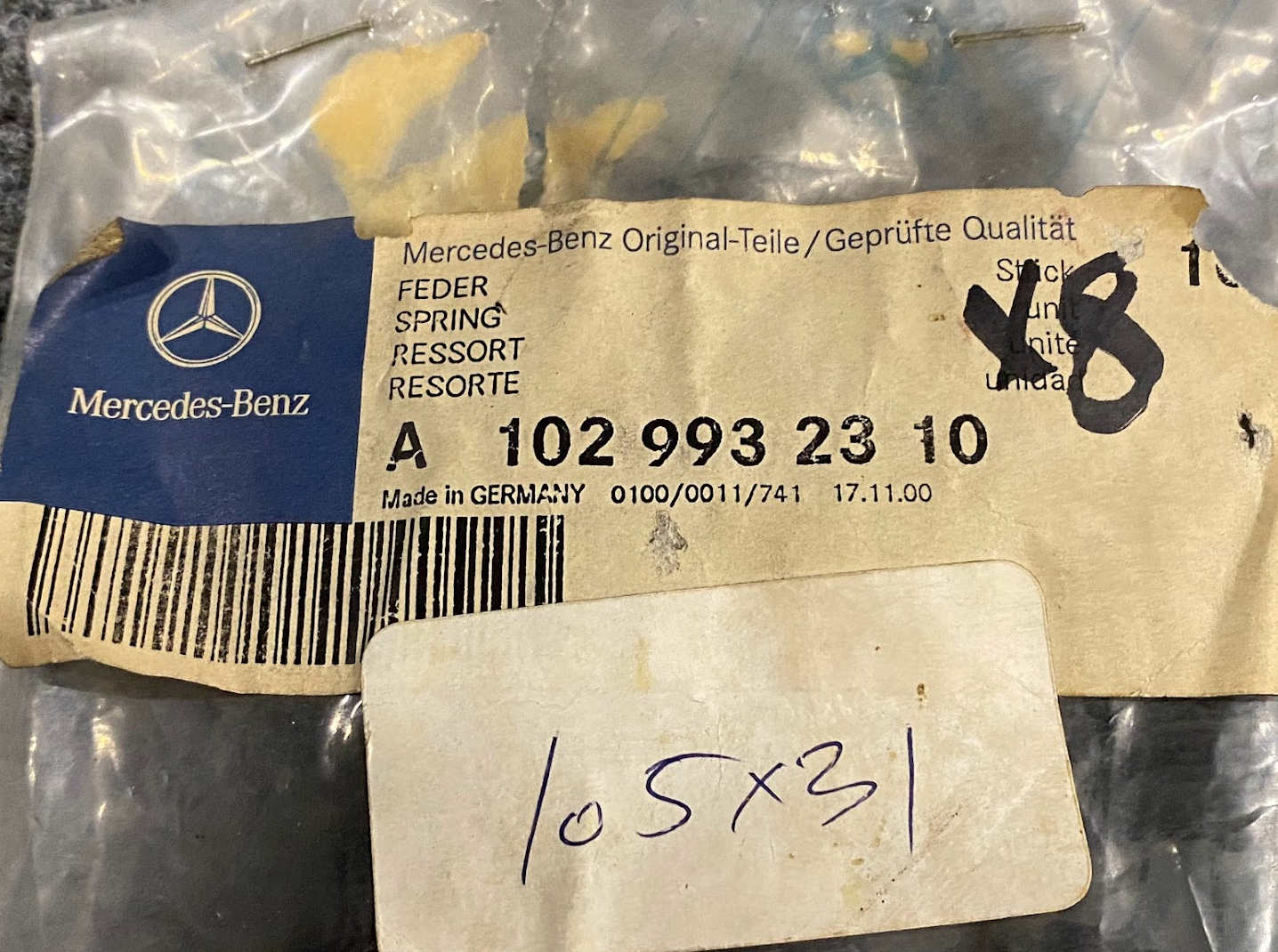 Mercedes-Benz Spring (X8) - A 102 993 23 10 - Fits MBZ 190E 1991-1993