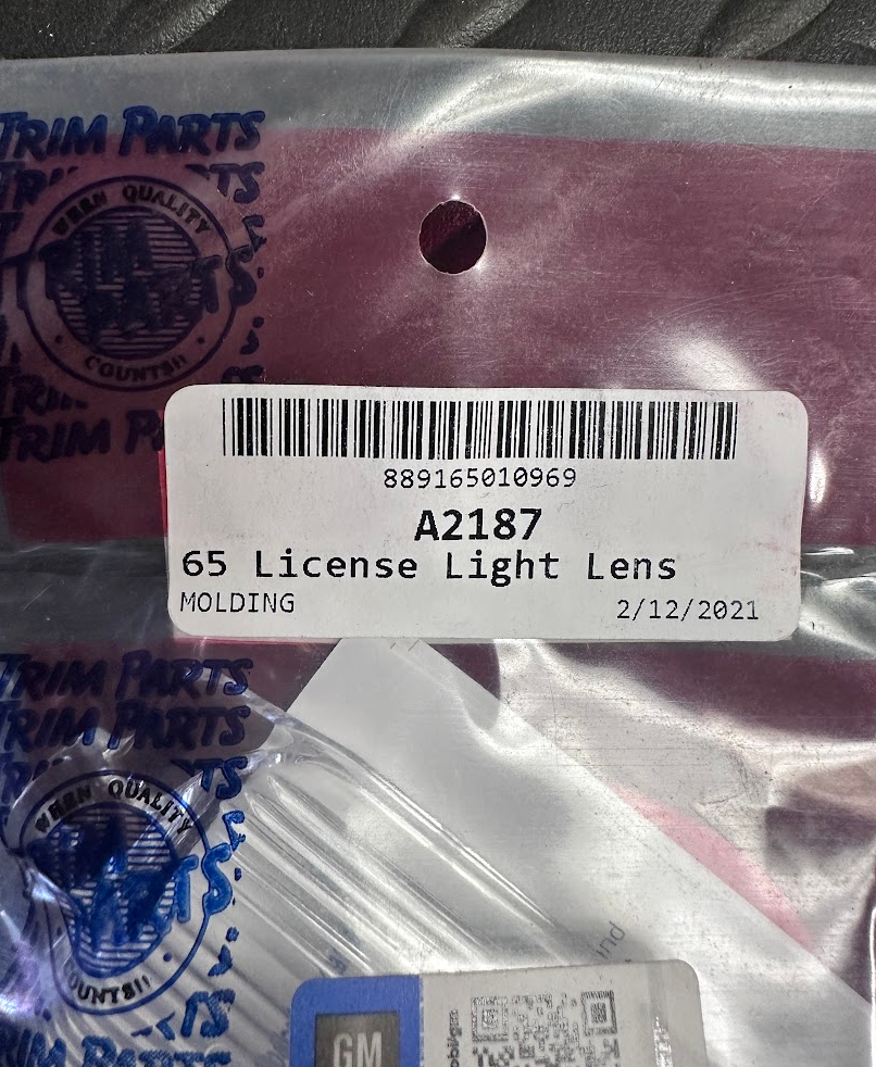 Trim Parts License Plate Lamp Lens - A2187 - For Chevrolet Full Size Car 1965