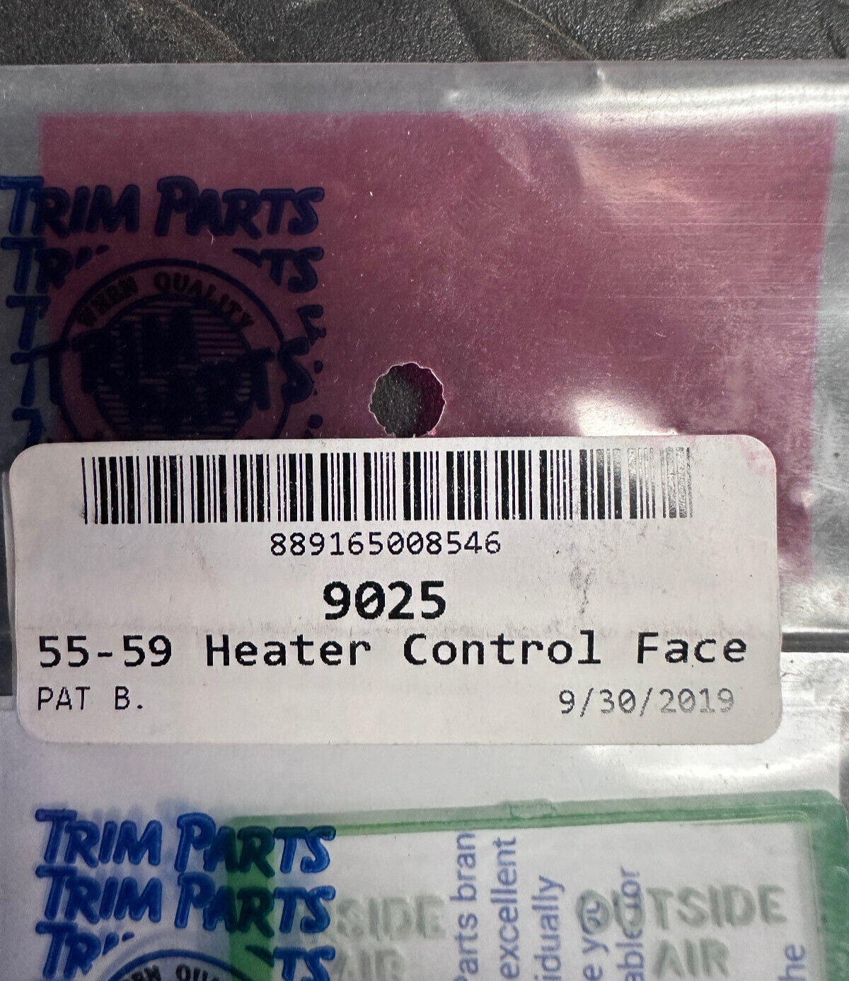 Trim Parts Heater Control Face - 9025 - For Chevrolet & GMC Truck 55-59