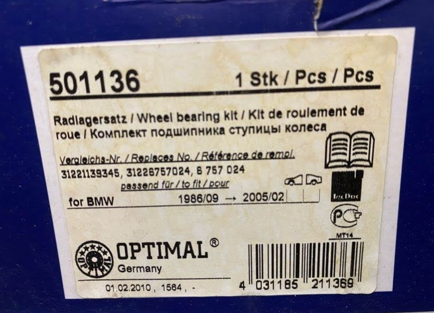Optimal Front Wheel Bearing Kit - 501136 - For BMW 525i, 525iT, 530i & More