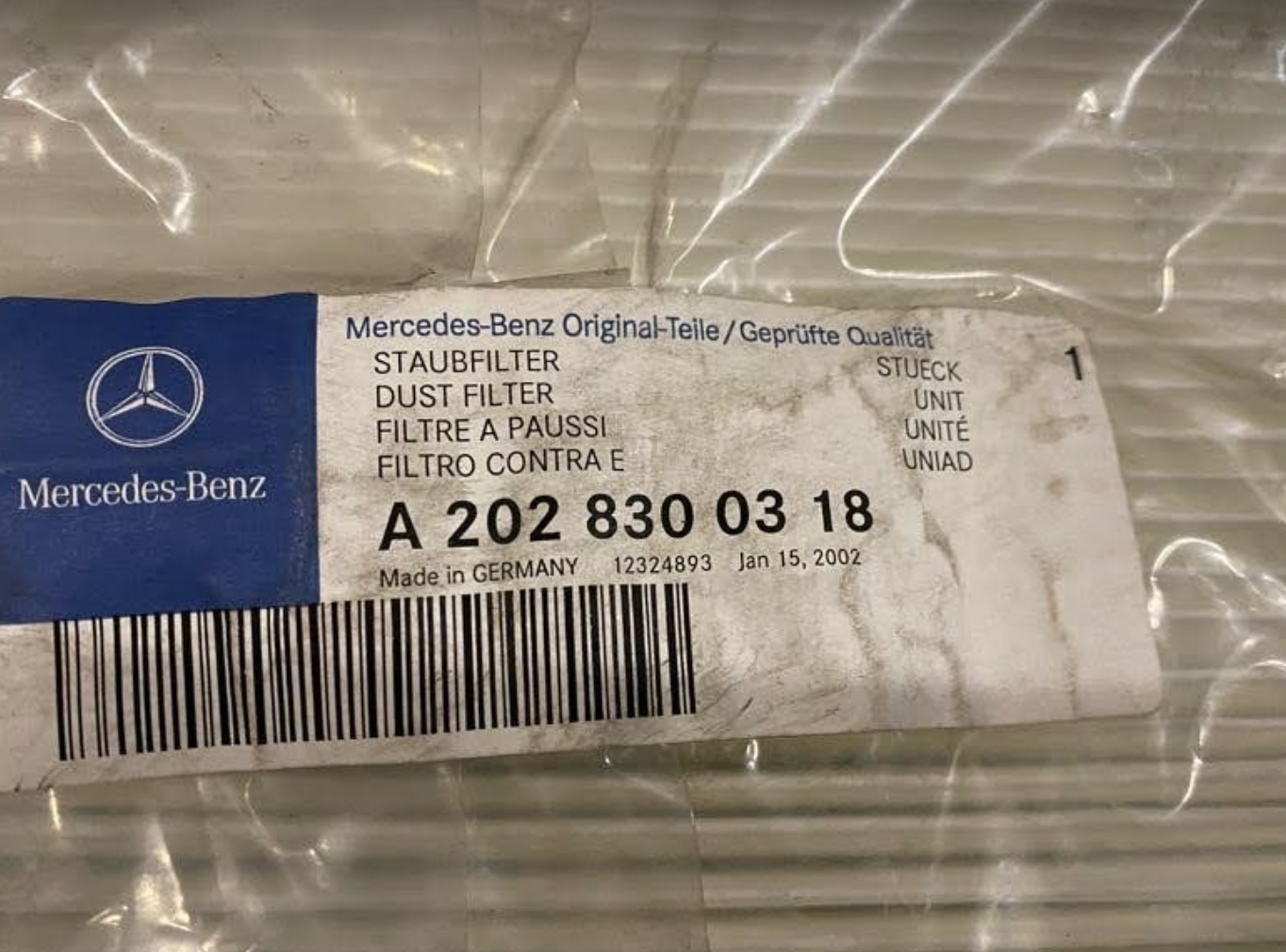 Mercedes-Benz Cabin Air Filter Set - 202-830-03-18 - Fits MBZ C180, C200 & More
