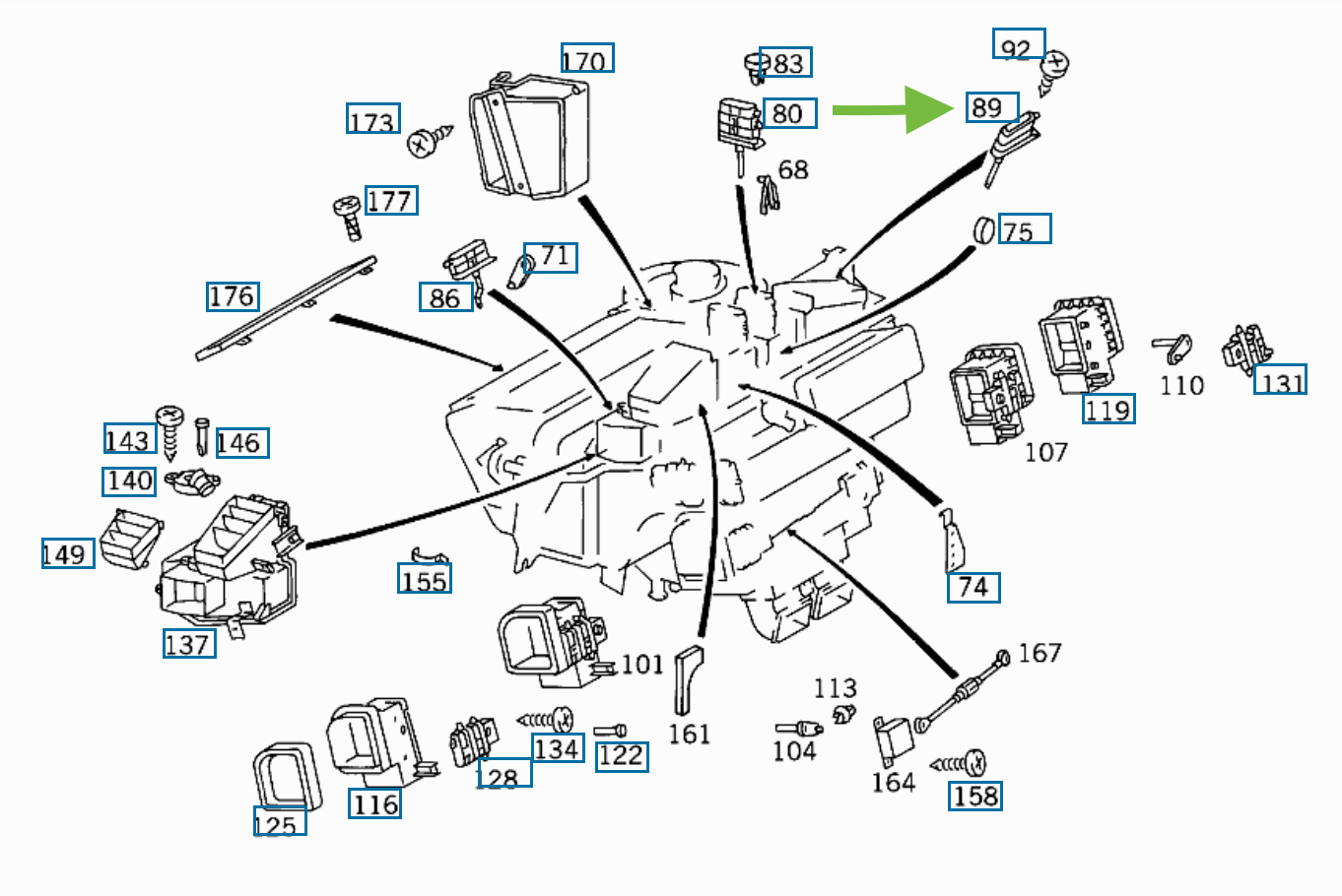Mercedes-Benz Circulating Air Flap Element - 140-800-21-75 - For MBZ S420 & More