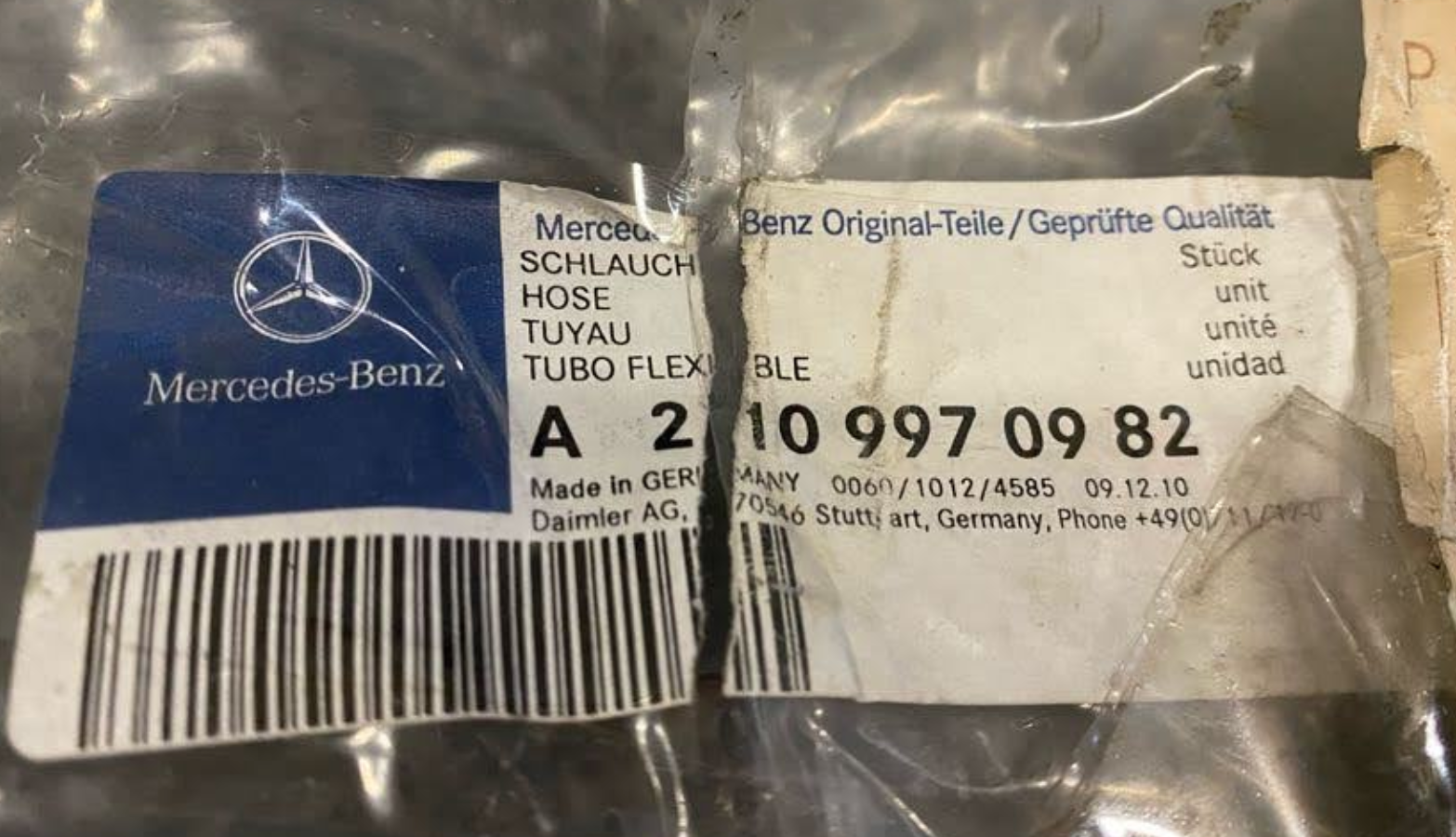 Mercedes-Benz Power Steering Return Hose - A 210 997 09 82 - Fits MBZ E420