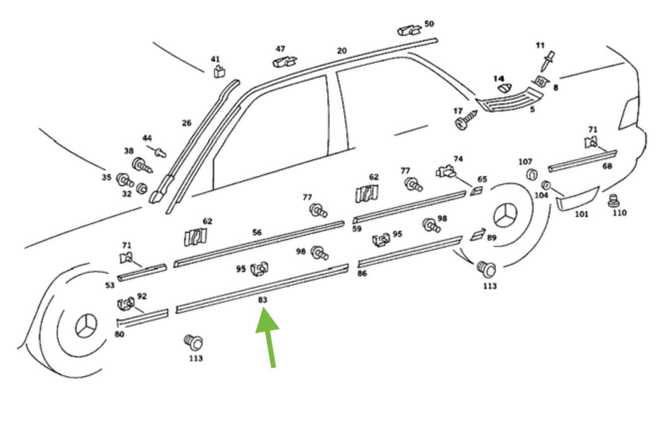 Mercedes-Benz Front LH Bottom Cover Strip - 201-690-15-62 -For MBZ 190 & 190D