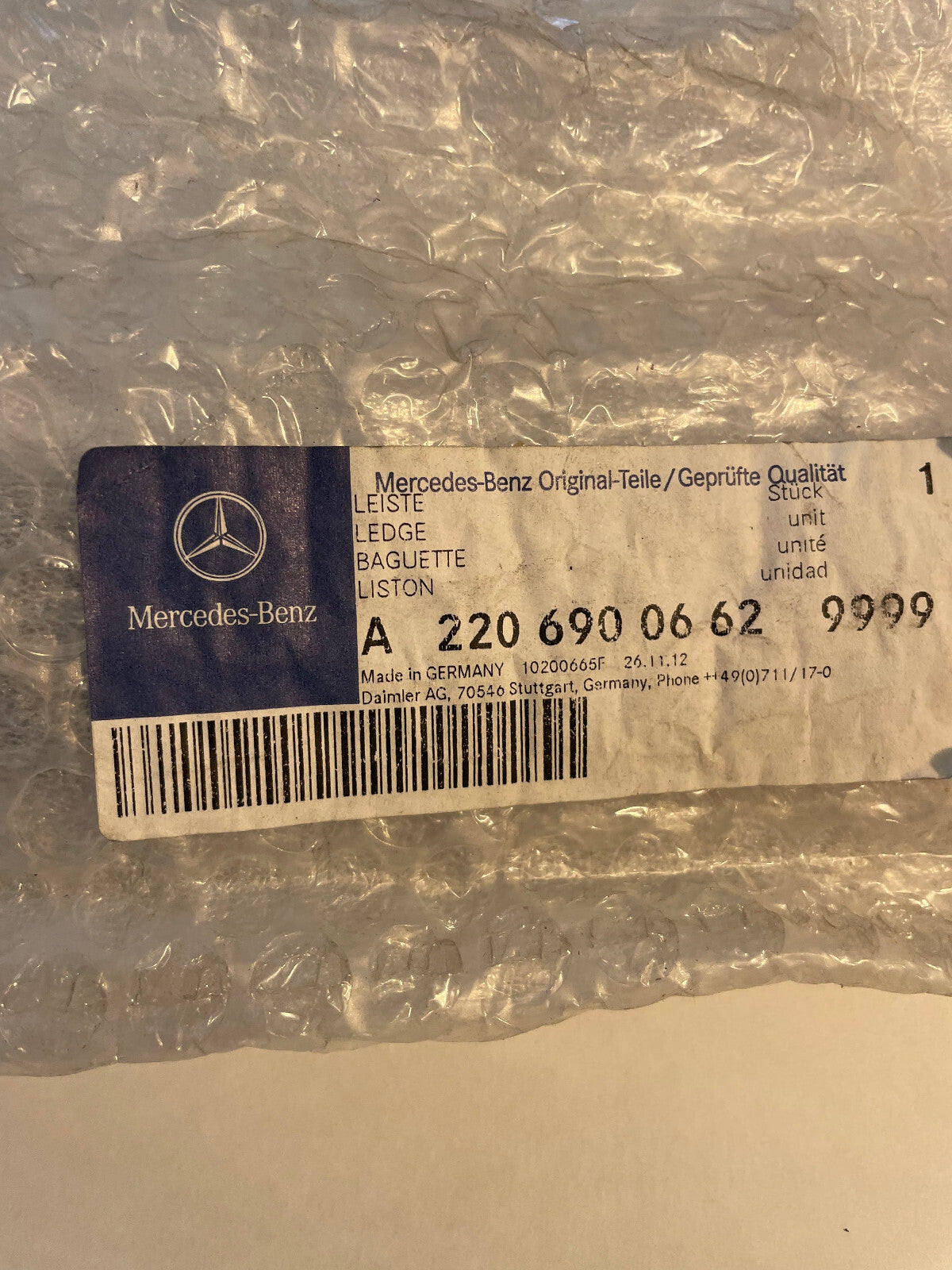 Mercedes-Benz Front RH Door Strip - 220-690-06-62-9999 - For MBZ S500 & More